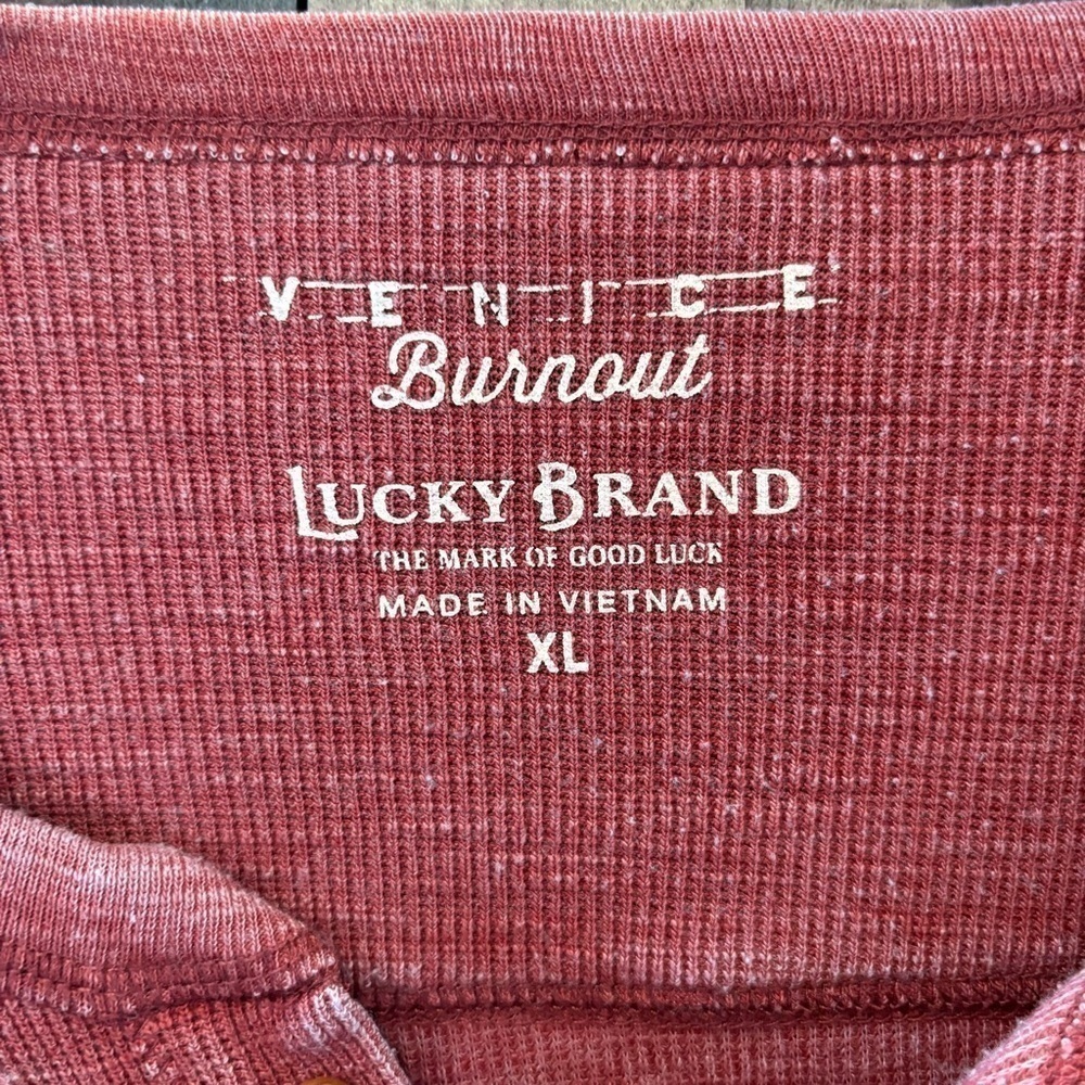 Lucky Brand XL Venice Burnout Henley Waffle Knit Thermal Rust Red - Picture 4 of 11